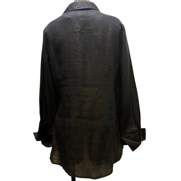 NWT Neiman Marcus Black Linen Blouse With Tie Detail Size L - Picture 2 of 6